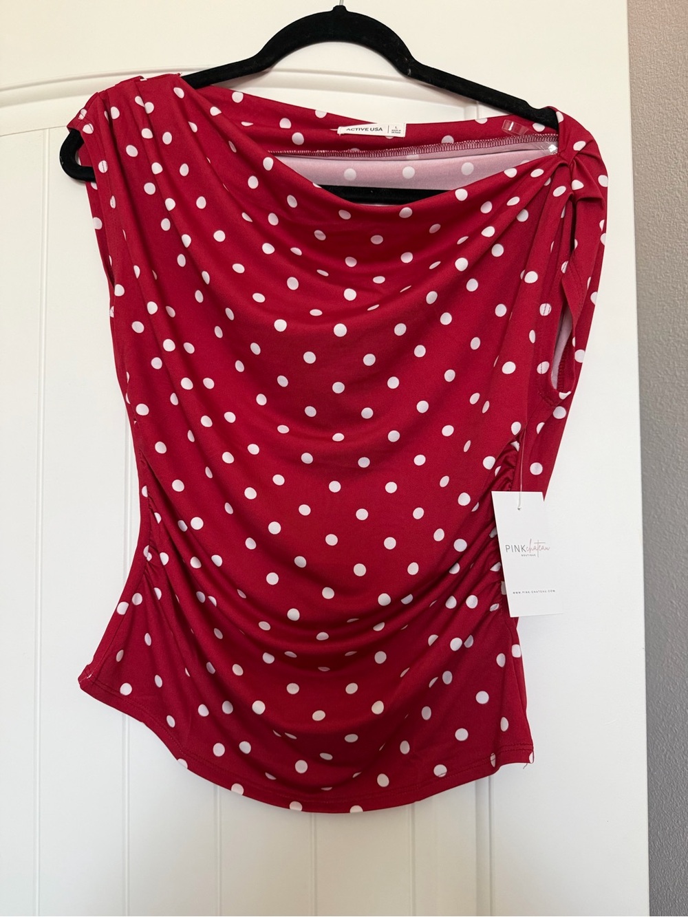 New Red Polka Dot Draped Women’s Top